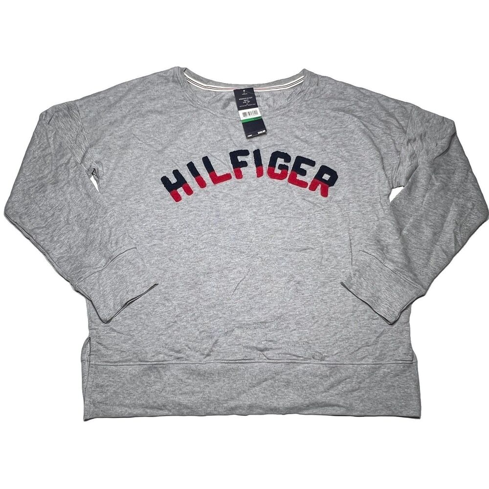 Tommy Hilfiger Gray/Blue 2 -Piece Set SPELL OUT Logo Women's Pullover Size Large